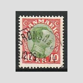 FRIMRKER DANMARK | 1927-28 - AFA 177 - Chr. X 10 Kr. rd/grn - Stemplet Brnshj