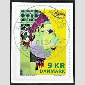 FRIM�RKER DANMARK | 2018 - AFA 1923 - Bj�rn Wiinblad - 9,00 kr. flerfarvet p� klip - Pragt Stemplet Sydjylland