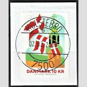 FRIM�RKER DANMARK | 2019 - AFA 1950 - 800-�ret for Dannebrog. - 10,00 kr. flerfarvet p� klip - Pragt Stemplet Holstebro