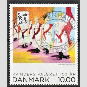 FRIMRKER DANMARK | 2015 - AFA 1832 - Kvinders valgret 100 r. - 10,00 kr. flerfarvet - Stemplet
