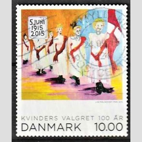 FRIMRKER DANMARK | 2015 - AFA 1832 - Kvinders valgret 100 r. - 10,00 kr. flerfarvet - Stemplet