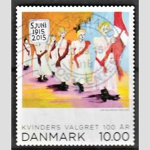 FRIMRKER DANMARK | 2015 - AFA 1832 - Kvinders valgret 100 r. - 10,00 kr. flerfarvet - Stemplet