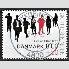 FRIMRKER DANMARK | 2011 - AFA 1646Ea - Gigtforeningen - 8,00 Kr. + 0,50 Kr. flerfarvet - Pragt Stemplet Nykbing F