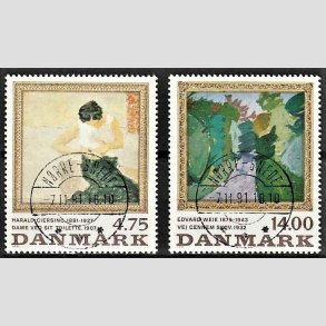 FRIMRKER DANMARK | 1991 - AFA 1005,1006 - Harald Giersing mv. - 4,75 + 14,00 Kr. flerfarvet - Pragt Stemplet Nrre - Snede