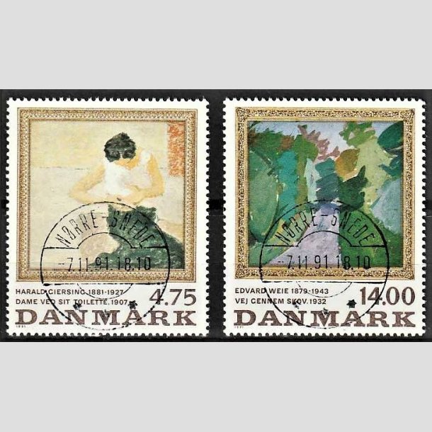 FRIMRKER DANMARK | 1991 - AFA 1005,1006 - Harald Giersing mv. - 4,75 + 14,00 Kr. flerfarvet - Pragt Stemplet Nrre - Snede