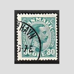 FRIMRKER DANMARK | 1915 - AFA 84 - Chr. X 80 re blgrn - Stemplet