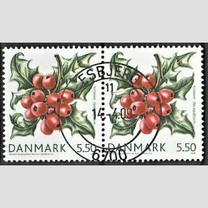 FRIM�RKER DANMARK | 2008 - AFA 1556 - Vinterb�r - 5,50 Kr. kvisttorn i par - Pragt Stemplet Esbjerg
