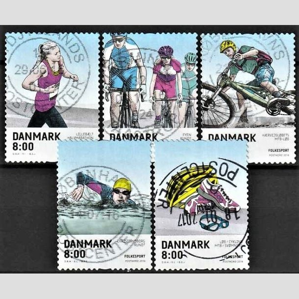 FRIMRKER DANMARK | 2016 - AFA 1854-58 - Folkesport - 5 x 8,00 kr. flerfarvet i st - Stemplet