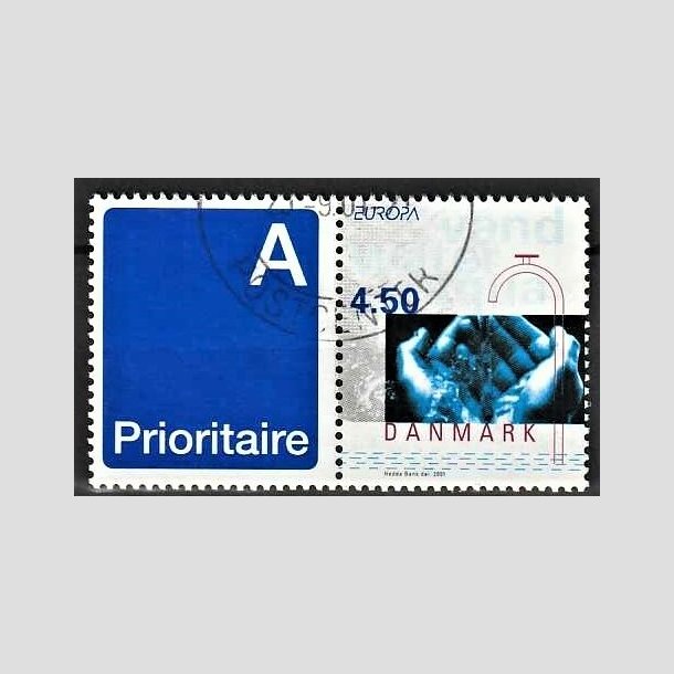 FRIMRKER DANMARK | 2001 - AFA 1283v - Europamrker. Vand. - 4,50 Kr. flerfarvet sammenhngende med A-vignet - Pnt Stemplet