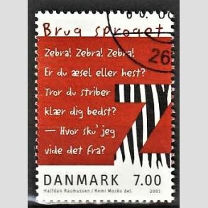FRIMRKER DANMARK | 2001 - AFA 1282 - Brug sproget - 7,00 Kr. flerfarvet - Pnt Stemplet