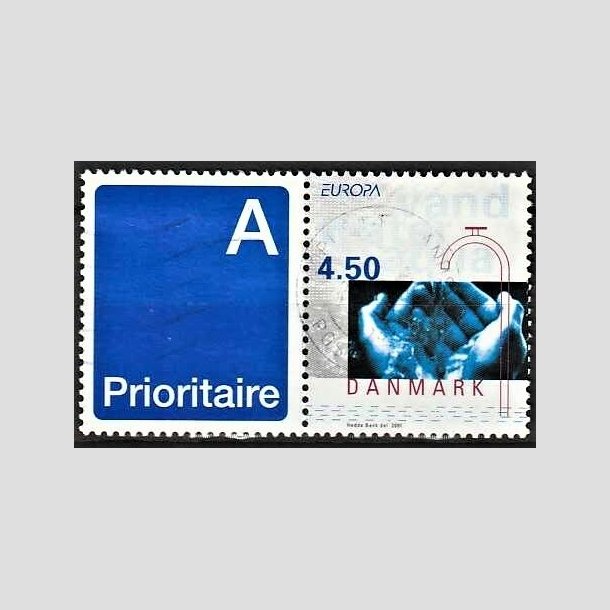 FRIMRKER DANMARK | 2001 - AFA 1283v - Europamrker. Vand. - 4,50 Kr. flerfarvet sammenhngende med A-vignet - Pnt Stemplet