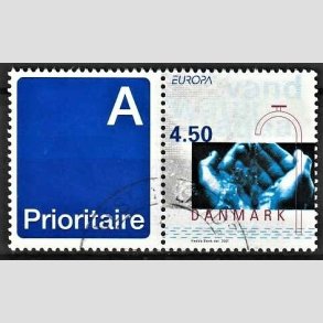 FRIMRKER DANMARK | 2001 - AFA 1283v - Europamrker. Vand. - 4,50 Kr. flerfarvet sammenhngende med A-vignet - Pnt Stemplet