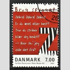 FRIMRKER DANMARK | 2001 - AFA 1282 - Brug sproget - 7,00 Kr. flerfarvet - Pnt Stemplet
