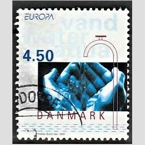 FRIMRKER DANMARK | 2001 - AFA 1283 - Europamrker. Vand. - 4,50 Kr. flerfarvet - Pnt Stemplet