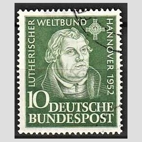 FRIM�RKER VESTTYSKL. BUND: 1952 | AFA 1113 | 10 pf. gr�n Lutherske Verdensforbund - Stemplet