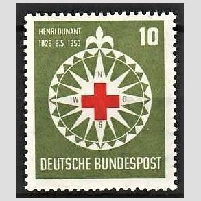 FRIM�RKER VESTTYSKL. BUND: 1953 | AFA 1127 | 10 pf. gr�n/r�d R�de Kors - Ubrugt