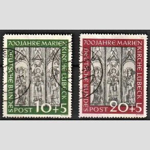 FRIM�RKER VESTTYSKL. BUND: 1951 | AFA 1102-03 | 10+5 pf- 20+5 pf. Mariekirke 700 �rs jubil�um - Stemplet