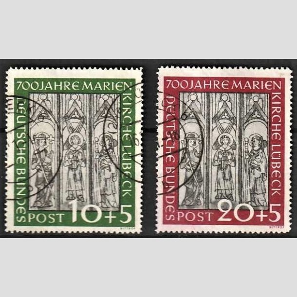 FRIMRKER VESTTYSKL. BUND: 1951 | AFA 1102-03 | 10+5 pf- 20+5 pf. Mariekirke 700 rs jubilum - Stemplet