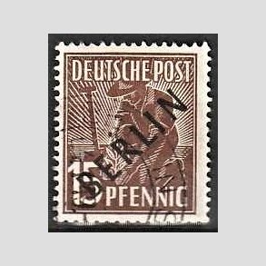 FRIM�RKER VESTBERLIN: 1948 | AFA 06 | 15 pf. brun overtryk BERLIN sort - Stemplet