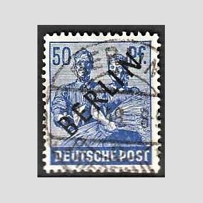 FRIM�RKER VESTBERLIN: 1948 | AFA 13 | 50 pf. ultramarin overtryk BERLIN sort - Stemplet