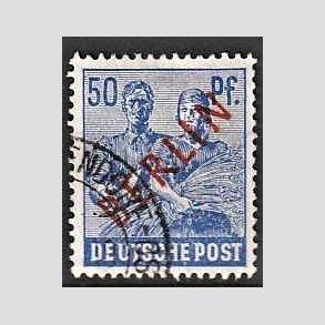 FRIM�RKER VESTBERLIN: 1949 | AFA 30 | 50 pf. ultramarin overtryk BERLIN r�d - Stemplet