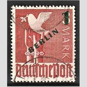 FRIM�RKER VESTBERLIN: 1949 | AFA 67 | 1 dm/3 m. r�dbrun overtryk BERLIN sort - Stemplet