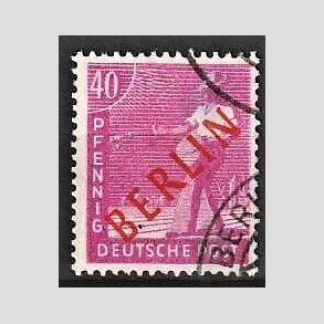 FRIM�RKER VESTBERLIN: 1949 | AFA 28 | 40 pf. lilla overtryk BERLIN r�d - Stemplet