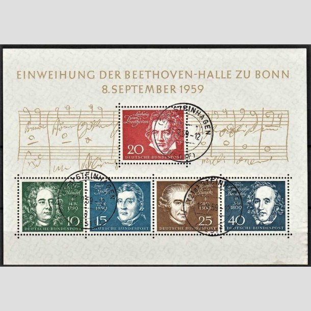 FRIMRKER VESTTYSKL. BUND: 1959 | AFA 1279-83 | Miniark Beethoven 10-40 pf. - Stemplet