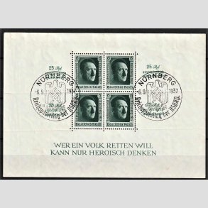 FRIM�RKER TYSK RIGE: 1937 | AFA 643 | Adolf Hitler miniark med randtryk - Stemplet