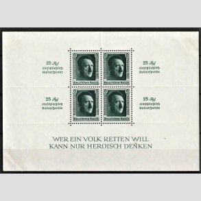 FRIM�RKER TYSK RIGE: 1937 | AFA 643 | Adolf Hitler miniark med randtryk - Ubrugt