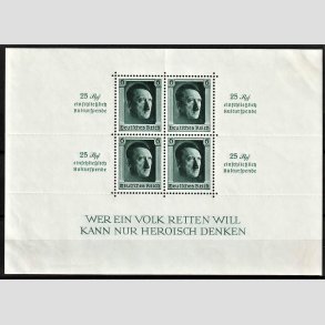 FRIM�RKER TYSK RIGE: 1937 | AFA 643 | Adolf Hitler miniark med randtryk - Ubrugt