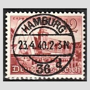 FRIM�RKER TYSK RIGE: 1940 | AFA 736 | 12 pf. brunkarmin - Lux Stemplet Hamburg