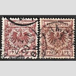 FRIM�RKER TYSK RIGE: 1889 | AFA 51,51a | 50 pf. r�dbrun + brunr�d - Stemplet