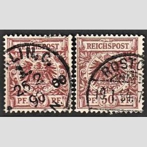 FRIM�RKER TYSK RIGE: 1889 | AFA 51,51a | 50 pf. r�dbrun + brunr�d - Stemplet