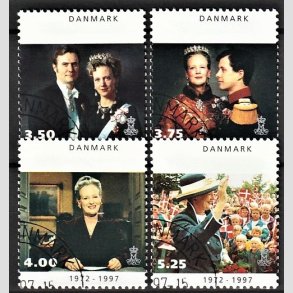 FRIMRKER DANMARK | 1997 - AFA 1134-37 - Margrethe 25 rs regeringsjubilun - 3,50-5,25 Kr. i st - Pnt Stemplet