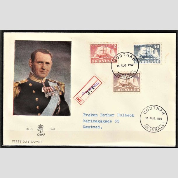 FRIMRKER GRNLAND | 1950 - AFA 33-35 - Gustav Holm - 50 re-2 kr. p FDC - Stemplet Godthb