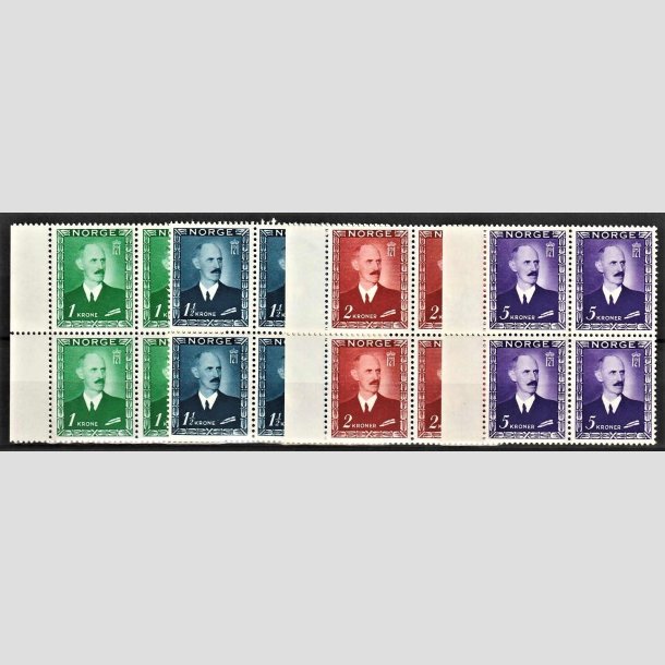 FRIMRKER NORGE | 1946 - AFA 329-32 - Kong Haakon VII - 1-5 kr. i komplet st fireblokke - Postfrisk