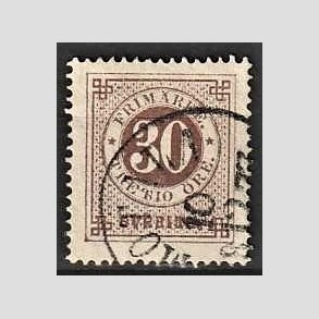 FRIMRKER SVERIGE | 1872 - AFA 24 - Ringtype tk. 14 uden vandmrke - 30 re brun - Stemplet