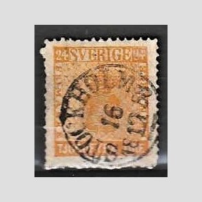 FRIMRKER SVERIGE | 1858 - AFA 10 - Vbentype tk. 14 uden vandmrke - 24 re orange - Stemplet