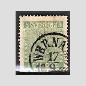 FRIMRKER SVERIGE | 1858 - AFA 07 - Vbentype tk. 14 uden vandmrke - 5 re grn - Stemplet