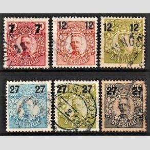 FRIMRKER SVERIGE | 1918 - AFA 105-110 - Provisorier - 7/10-27/80 re i st - Stemplet