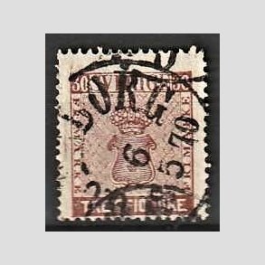 FRIMRKER SVERIGE | 1858 - AFA 11 - Vbentype tk. 14 uden vandmrke - 30 re brun - Stemplet