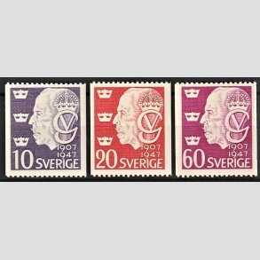 FRIMRKER SVERIGE | 1947 - AFA 335-337 - Kong Gustav V jubilum - 10-60 re i st - Postfrisk