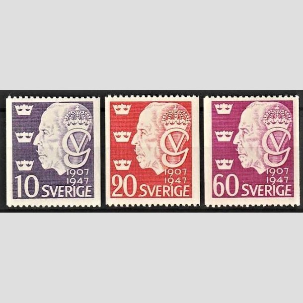 FRIMRKER SVERIGE | 1947 - AFA 335-337 - Kong Gustav V jubilum - 10-60 re i st - Postfrisk