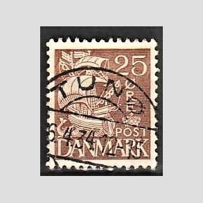 FRIM�RKER DANMARK | 1934 - AFA 214 - Karavel 25 �re brun Type I - Lux Stemplet Tun�