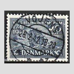 FRIM�RKER DANMARK | 1941 - AFA 272 - Vitus Bering 40 �re bl� - Lux Stemplet Vojens