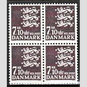FRIMRKER DANMARK | 1988 - AFA 901 - Rigsvben - 7,10 Kr. mrklilla i 4-blok - Postfrisk