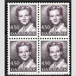 FRIMRKER DANMARK | 1990 - AFA 957 - Dronning Margrethe - 4,50 Kr. mrkviolet i 4-blok - Postfrisk