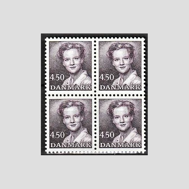 FRIMRKER DANMARK | 1990 - AFA 957 - Dronning Margrethe - 4,50 Kr. mrkviolet i 4-blok - Postfrisk