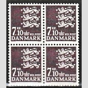 FRIMRKER DANMARK | 1988 - AFA 901 - Rigsvben - 7,10 Kr. mrklilla i 4-blok - Postfrisk